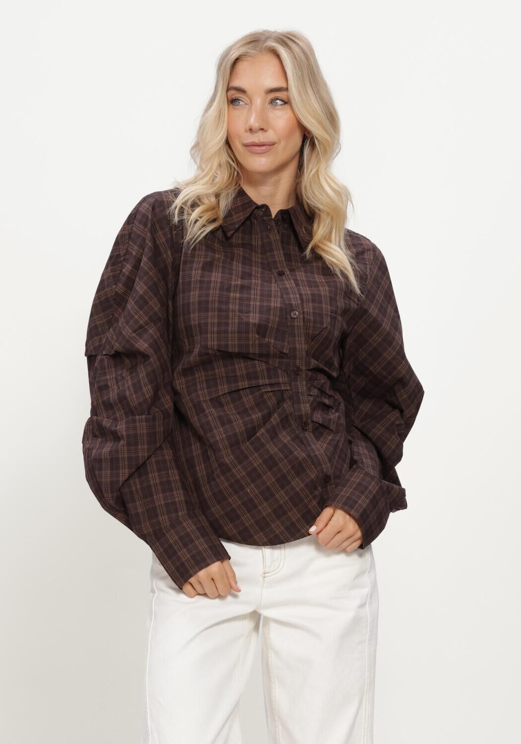 Braune NOTRE-V Blusen NV-ISA BIG CHECK - large