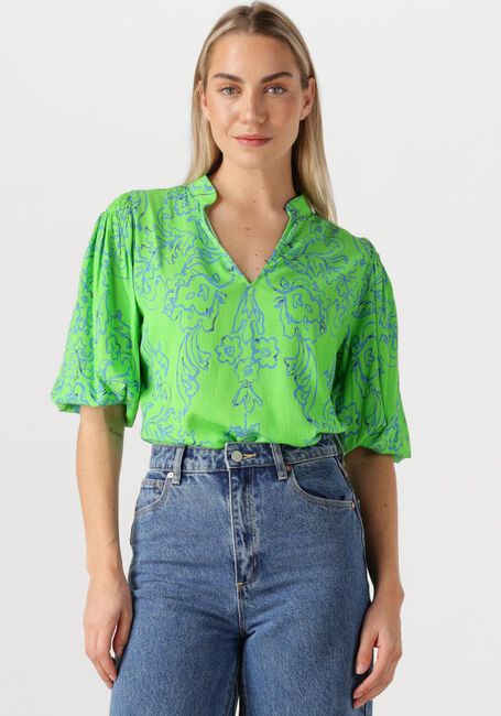 Grüne JANSEN AMSTERDAM Blusen LEONIE BLOUSE WP 199 3/4 PUFFED SLEEVE - large