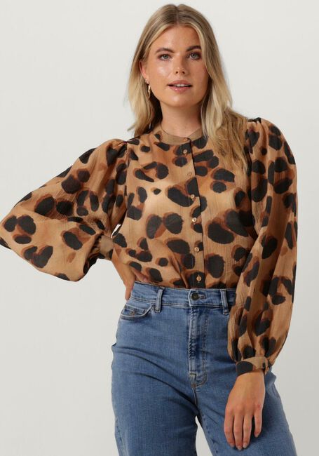 Camelfarbene BY-BAR Bluse RIKKI LS CHEETA BLOUSE - large