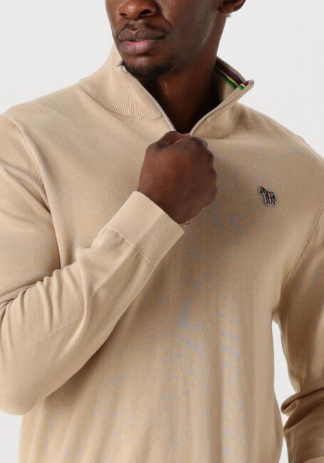 Beige PS PAUL SMITH Pullover MENS SWEATER ZIP NECK ZEB BAD - large