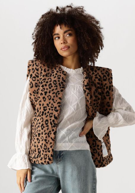 Braune COLOURFUL REBEL Gilet YONI LEOPARD TEDDY GILET - large