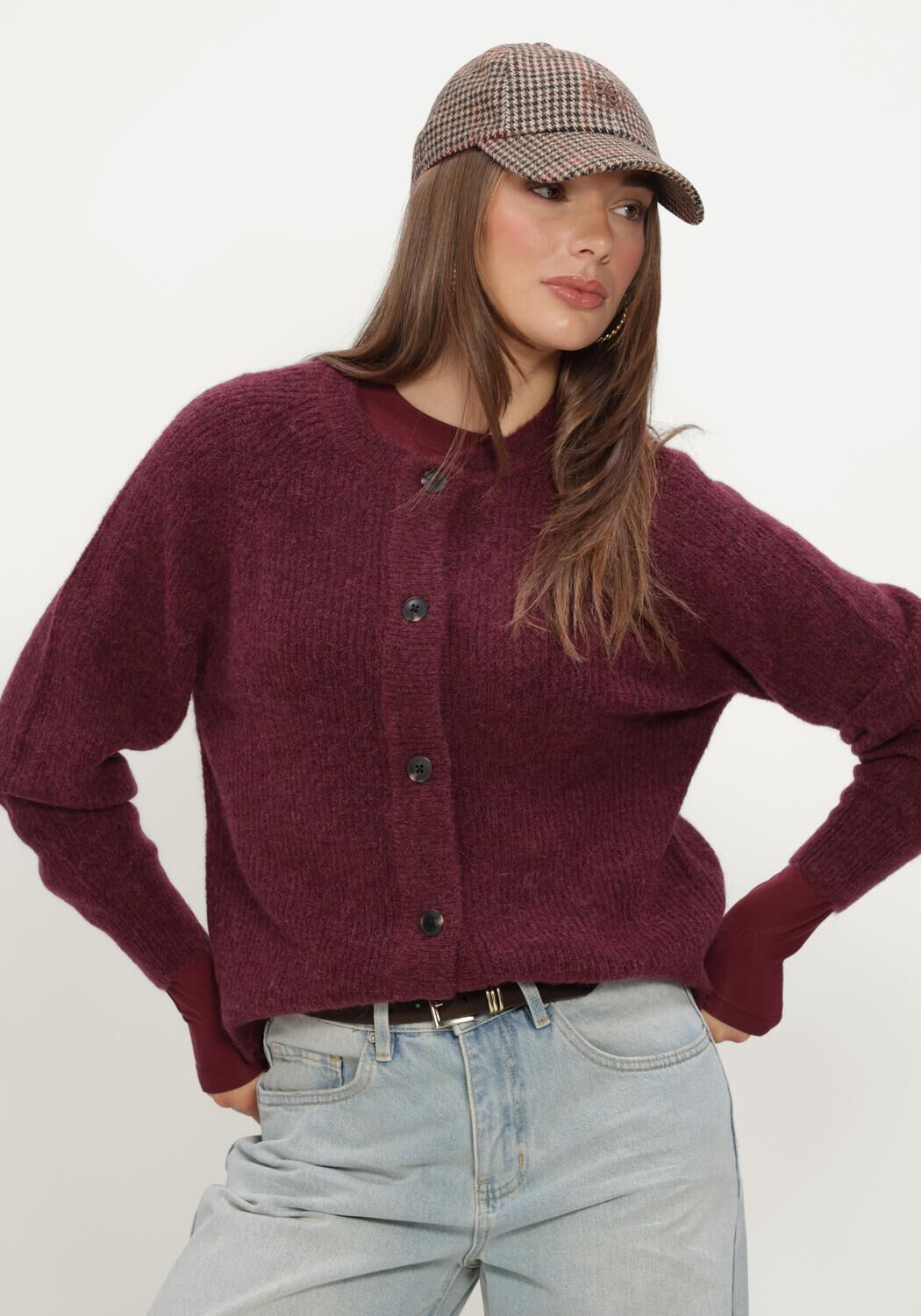 Bordeaux SELECTED WOMEN Pullover SLFLULU LS KNIT SHORT CARDIGAN - large