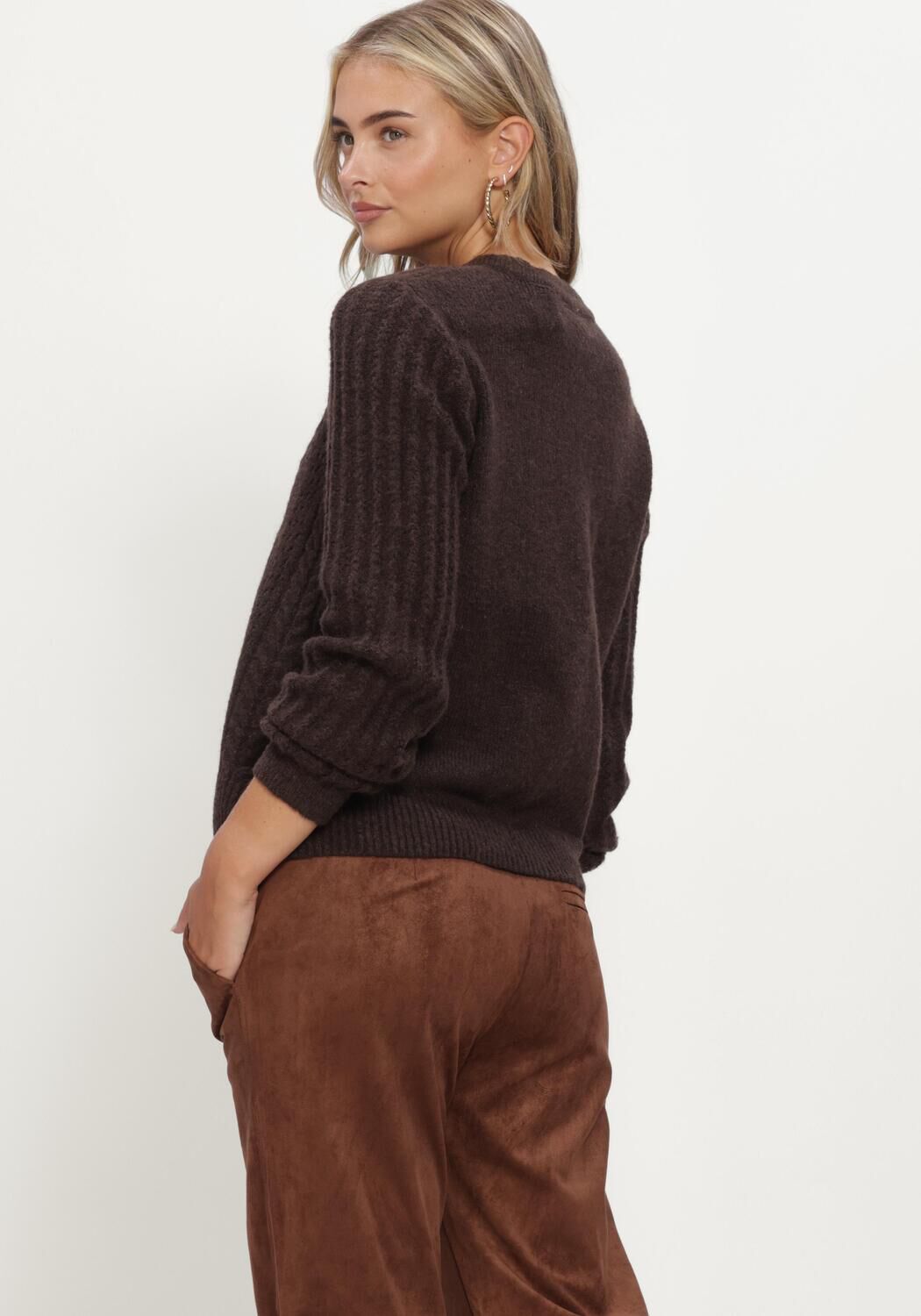 Braune OBJECT Pullover OBJFLORA RE LS KNIT BUTTON CARDIGAN NOOS - large