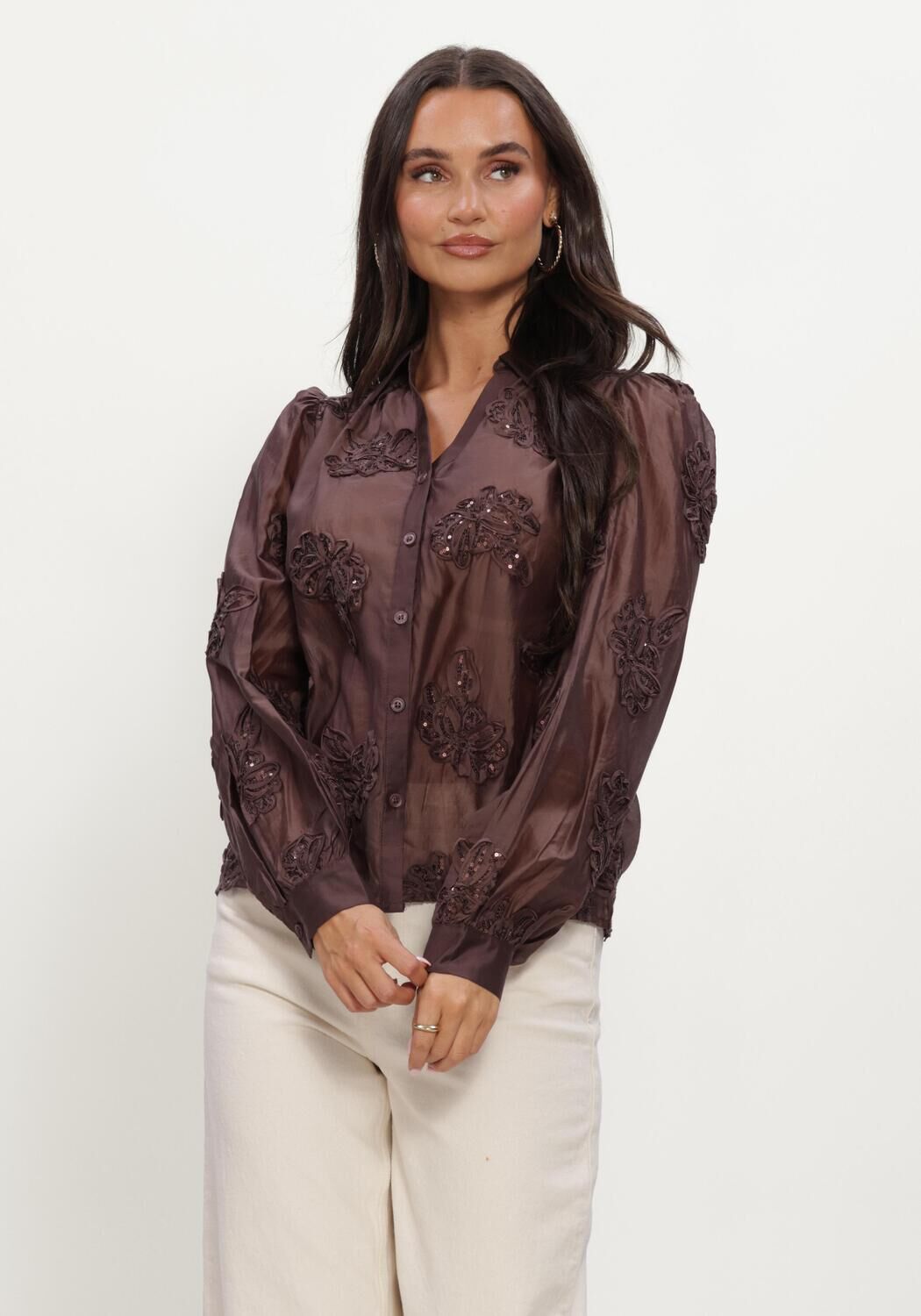Braune NUKUS Blusen ANTONELLA BLOUSE PAILLET FLOWER: - large