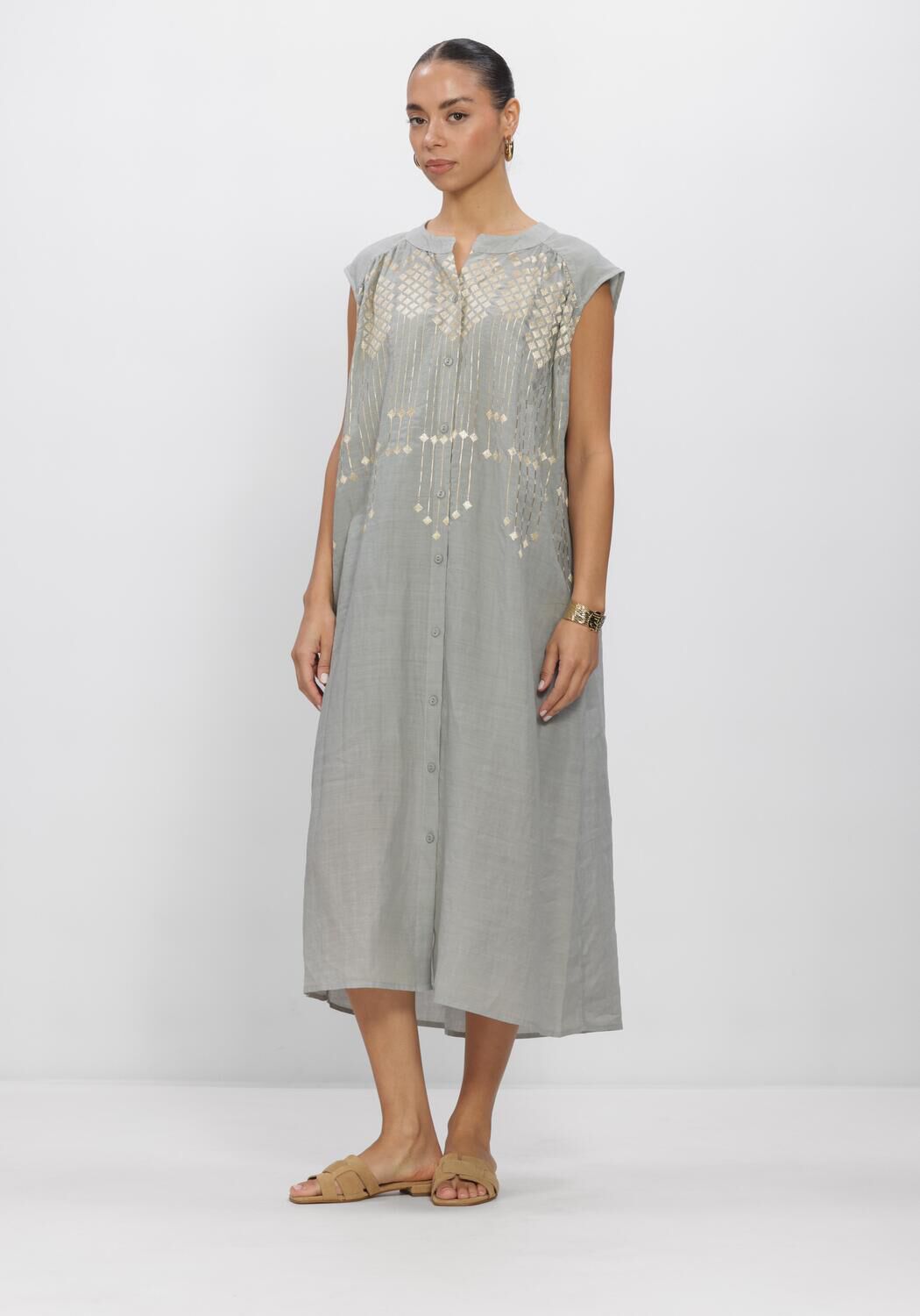 Graue GREEK ARCHAIC KORI Midikleid S26K-4083196 - large