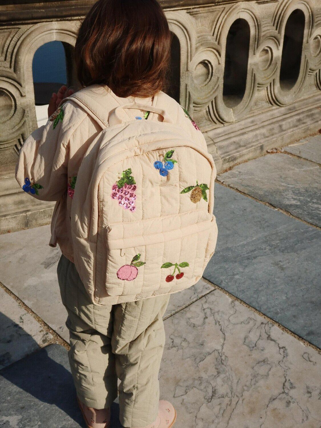 Beige KONGES SLOJD Rucksack JUNO QUILTED SEQUIN BACKBACK - large