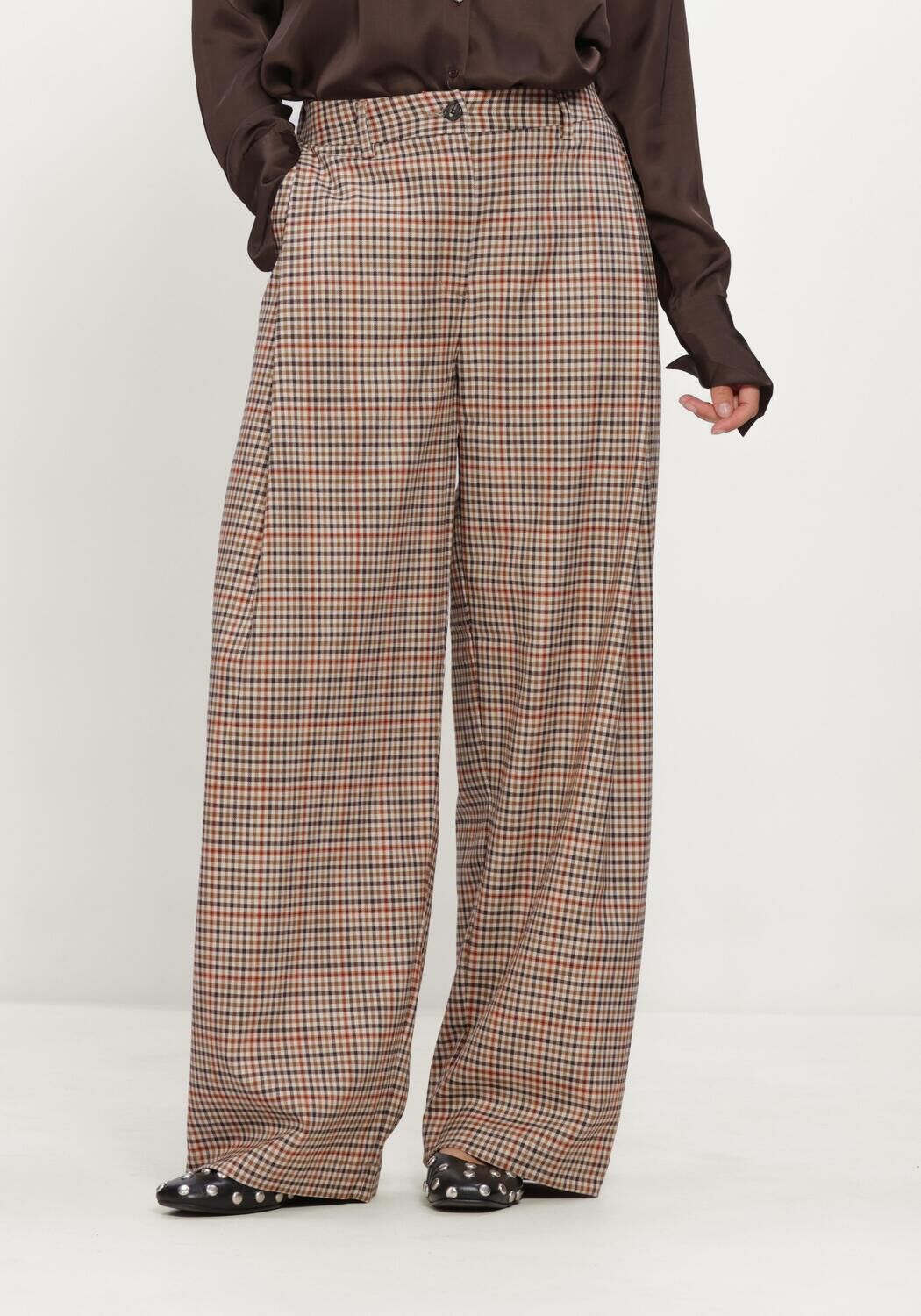 Mehrfarbige/Bunte SUMMUM Weite Hose TROUSERS CHECK GOJI BERRY - large