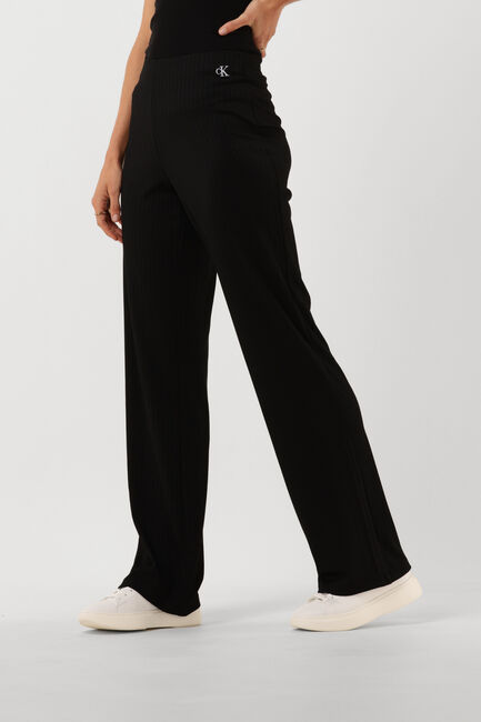 Schwarze CALVIN KLEIN Weite Hose SHINY RIB WIDE LEG PANTS - large