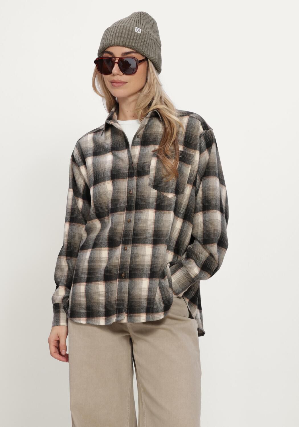 Gr&uuml;ne NEO NOIR Blusen DALMA FLANNEL CHECK SHIRT - large