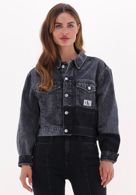 Schwarze CALVIN KLEIN Jeansjacke CROPPED OVERSIZED DENIM JACKET - large