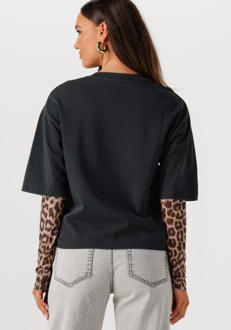 Schwarze CATWALK JUNKIE T-shirt LOOSE FIT TSHIRT WITH LEOPARD MESH SLEEVES - large