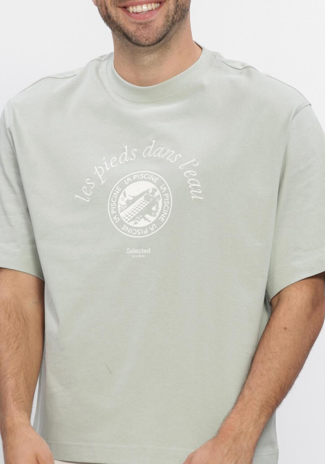 Gr&uuml;ne SELECTED MEN T-shirt LHBOXYNORMAN GRAPHIC SS O-NECK TEE - large