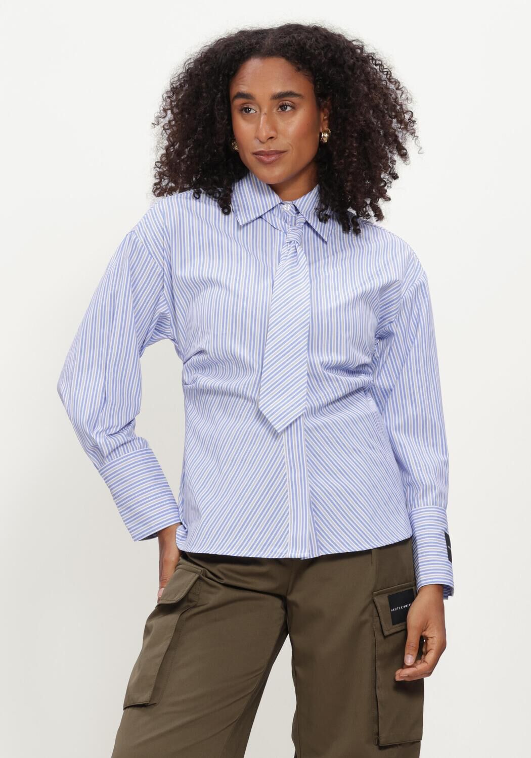 Blaue HAUTE L'AMITI&Eacute; Blusen EMMA TIE STRIPE SHIRT - large