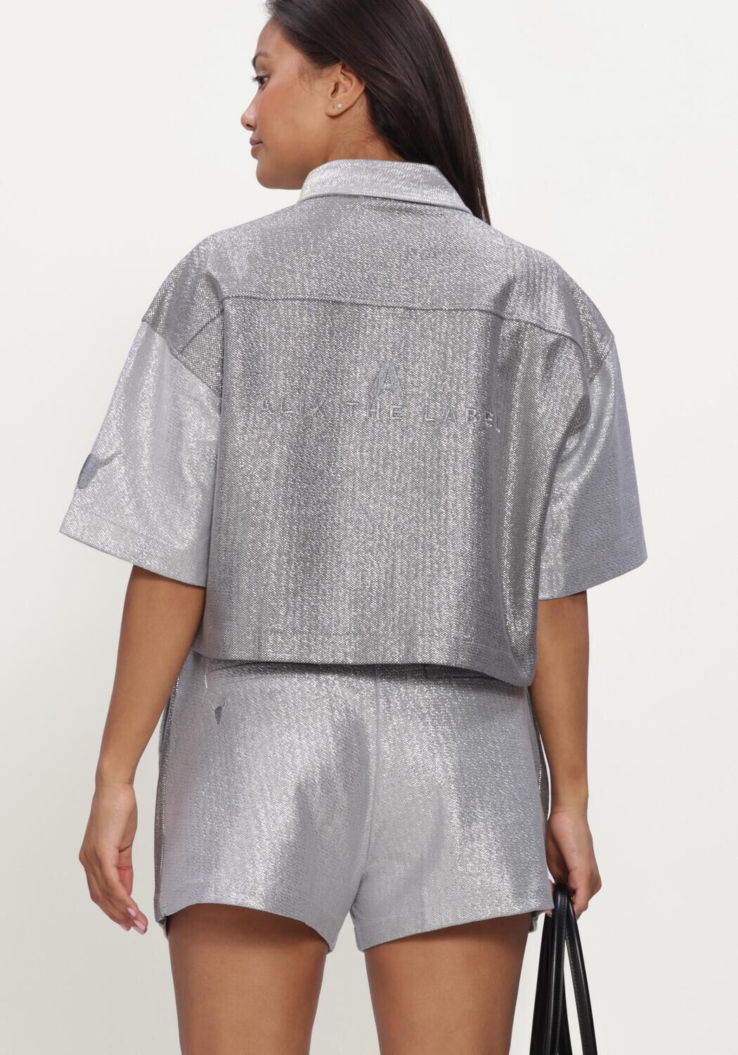 Hellgrau ALIX THE LABEL Blusen LADIES KNITTED FOIL CROPPED BLOUSE - large