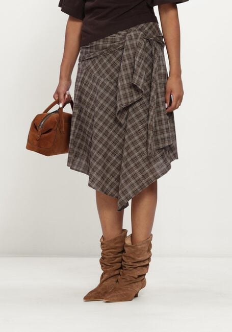 Braune NEO NOIR Midirock SABELLA CHECK SKIRT - large