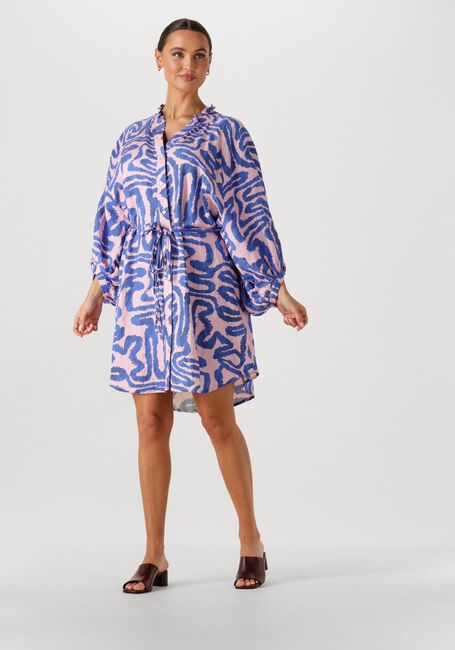 Mehrfarbige/Bunte POM AMSTERDAM Minikleid DRESS WAVES PINK LINEN - large