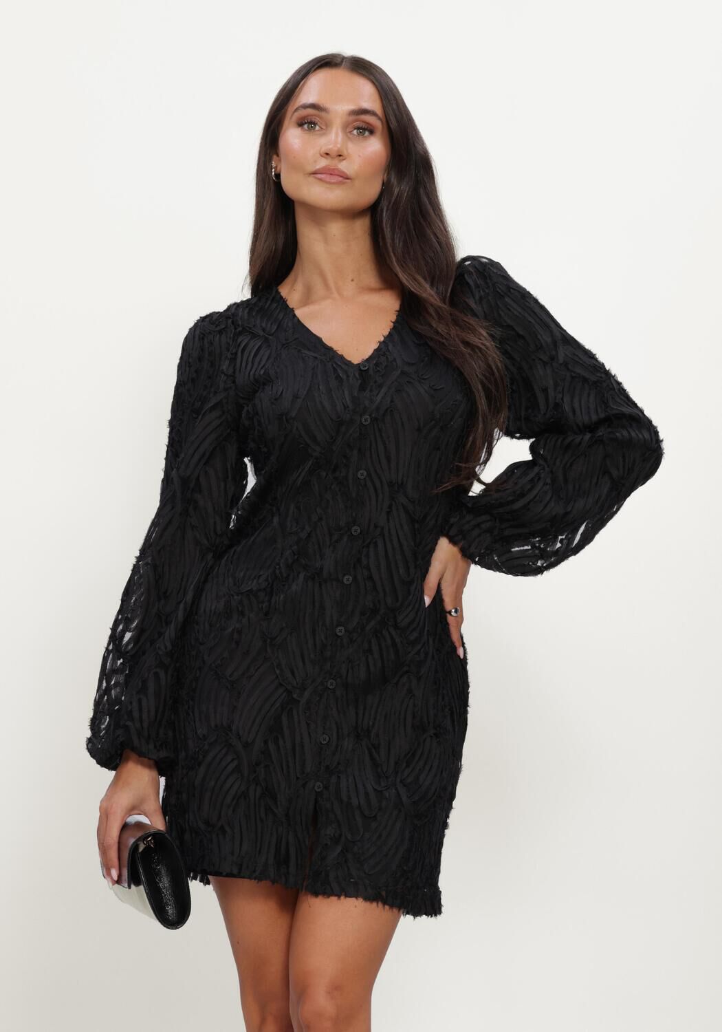 Schwarze OBJECT Minikleid OBJLUCIE LUKA L/S RE DRESS 147 DIV - large