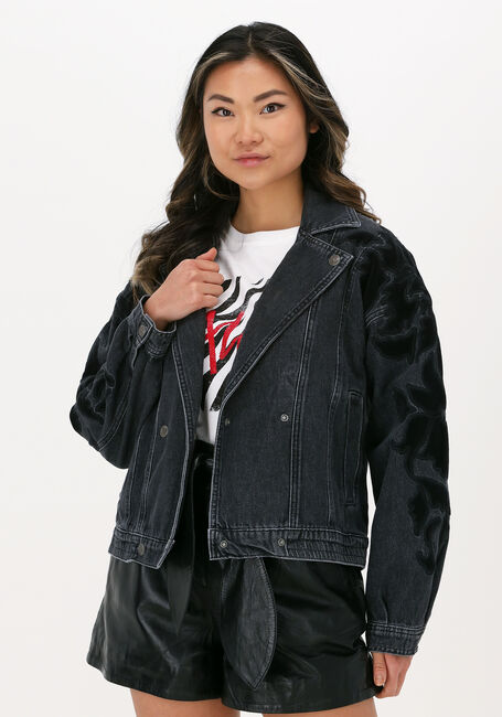 Schwarze ALIX THE LABEL Jeansjacke LADIES WOVEN DENIM BIKER JACKET - large