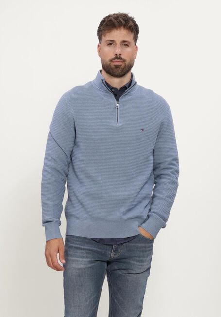 Hellblau TOMMY HILFIGER Pullover PIMA CTN CASH STRUCTURE ZIP MOCK - large