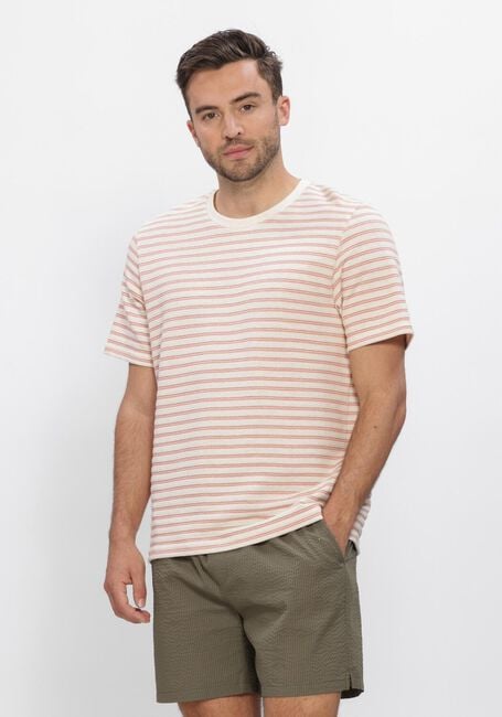 Beige SELECTED MEN Polos & T-Shirts SLHKEVIN STRIPE SS O-NECK TEE - large