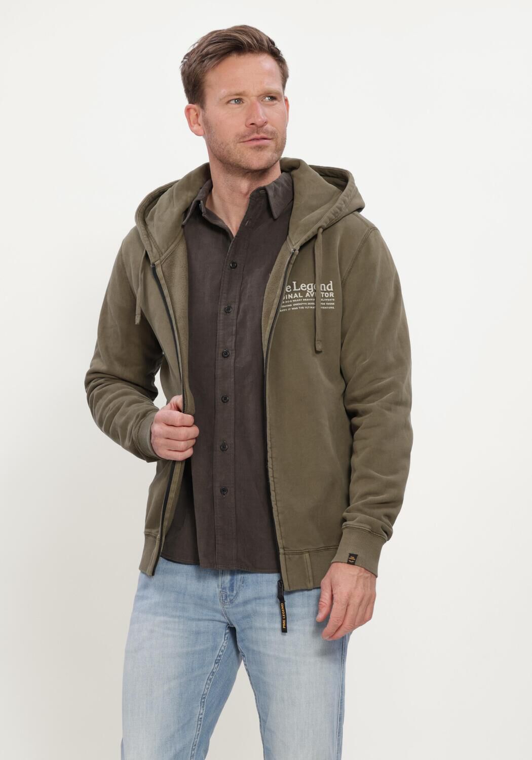 Khaki PME LEGEND Sweatshirt HOODED DRY PEACHED FLEECE GD