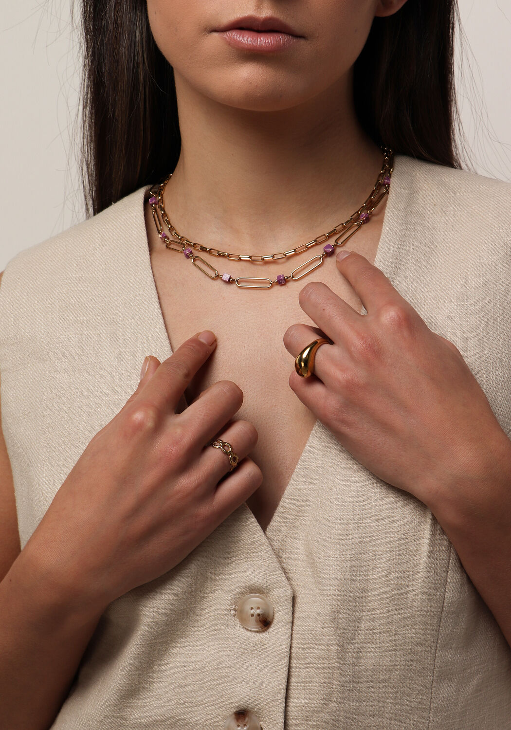 Goldfarbig NOTRE-V Kette OMSS23-014 - large
