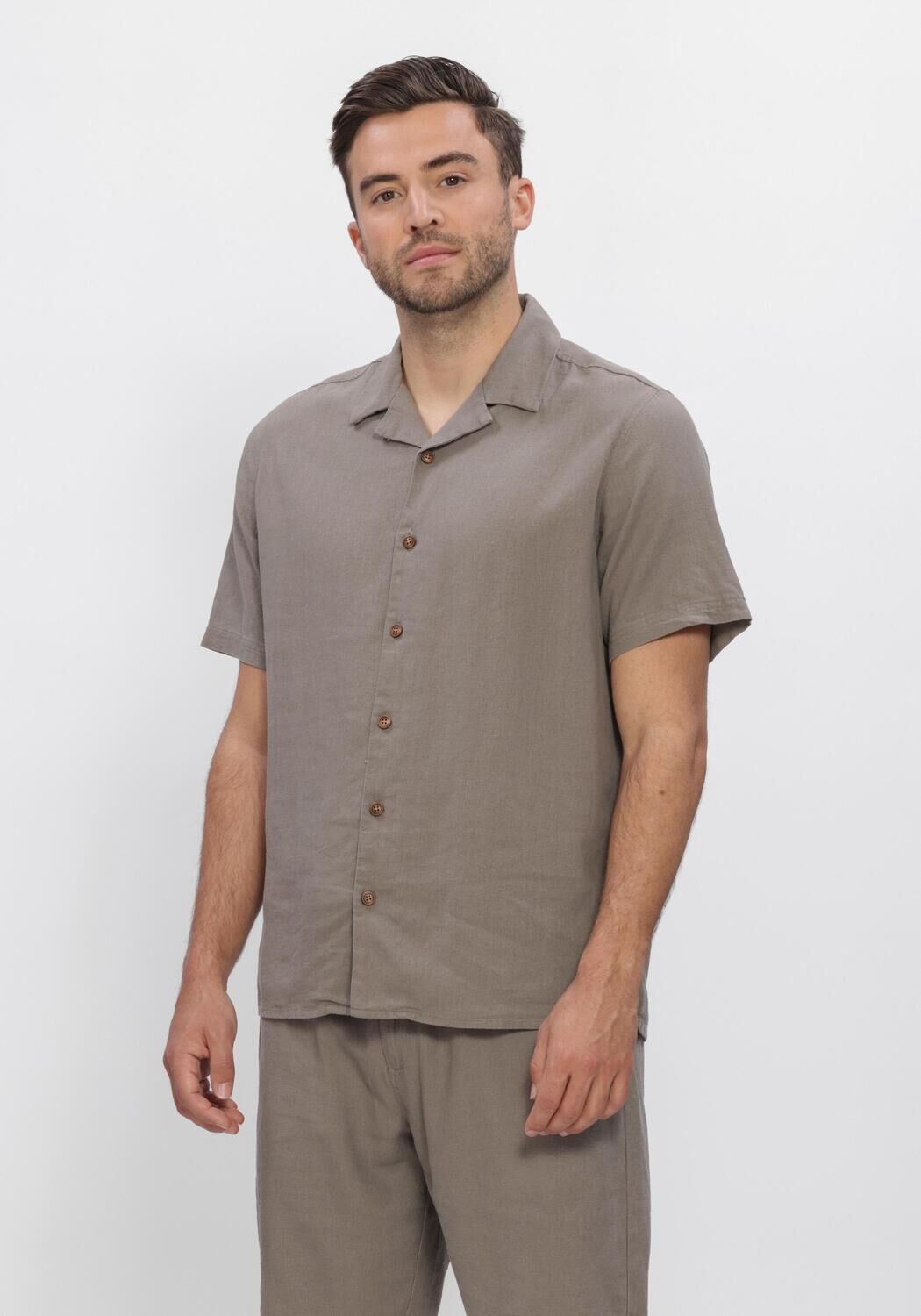 Taupe ANERKJENDT Casual-Oberhemd AKLEO COT-LINNEN-VIS S/S SHIRT - large