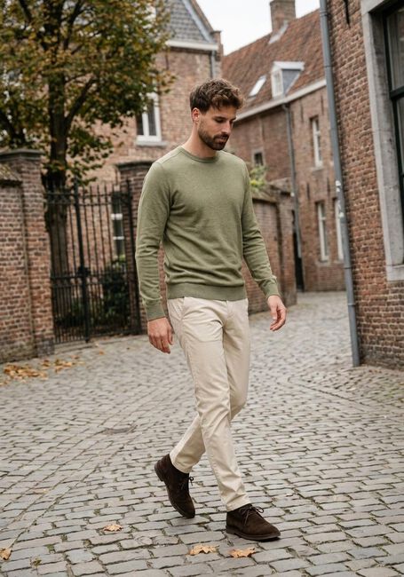 Khaki SELECTED MEN Pullover SLHBERG CREW NECK NOOS - large