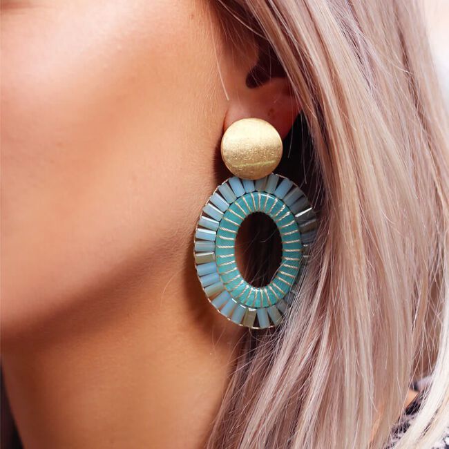 Blaue MY JEWELLERY Ohrringe OORHANGERS OVAAL KRALEN - large