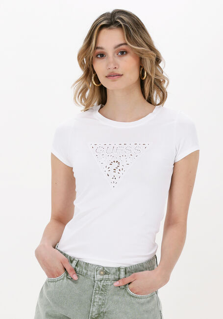 Weiße GUESS T-shirt EYELETS FLORAL - large