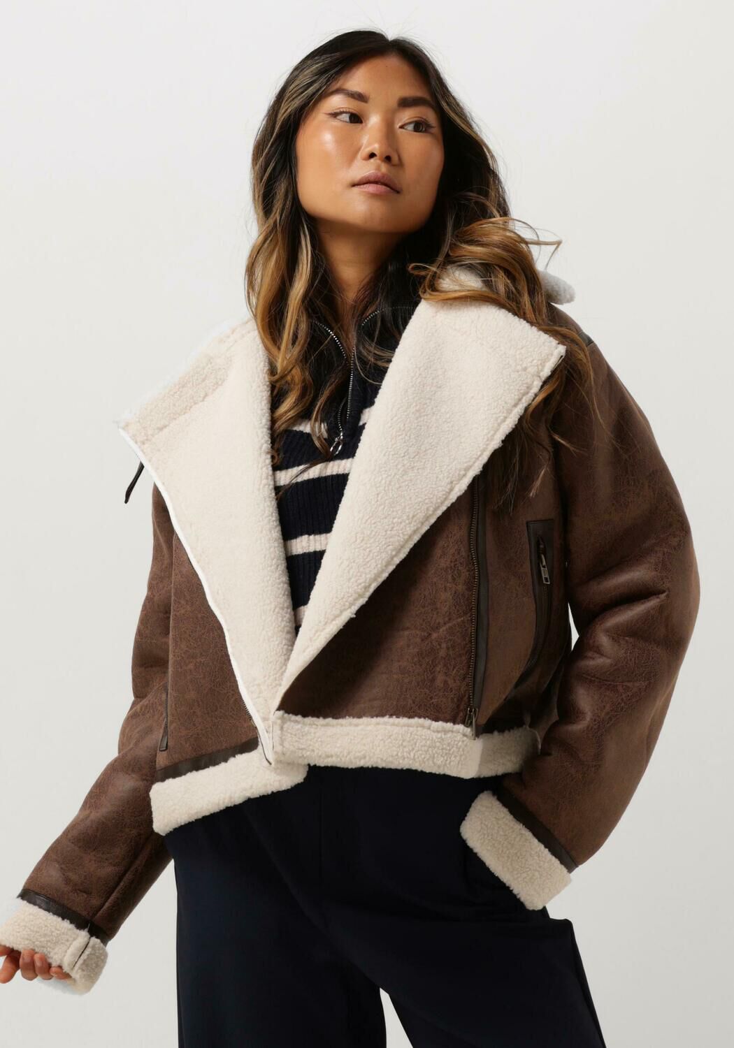 braune neo noir teddy-jacke sadie teddy jacket