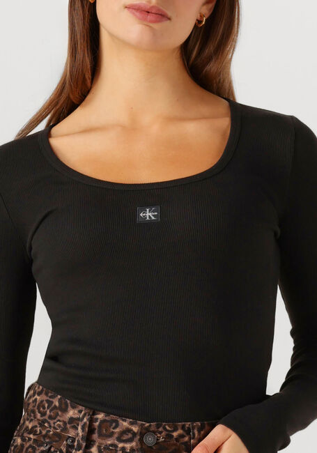 Schwarze CALVIN KLEIN Top LS WOVEN LABEL 2X2 RIB SCOOP NEC - large