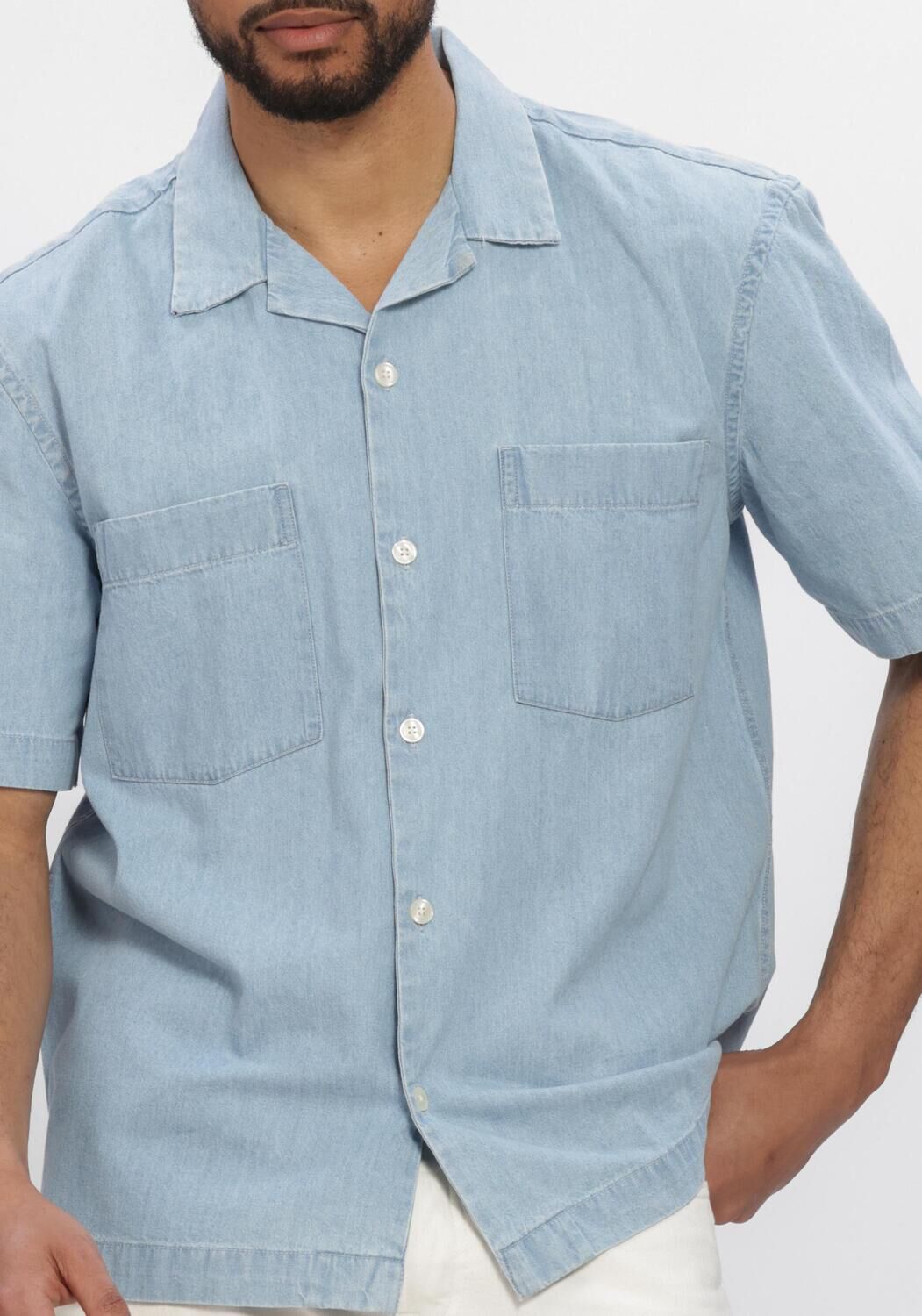 Hellblau SELECTED MEN Casual-Oberhemd SLHRLXCARLO DENIM SS SHIRT  RESORT - large
