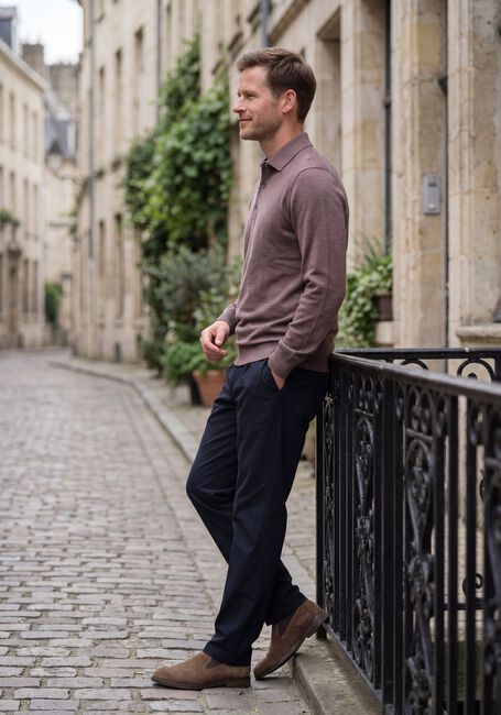 Bordeaux PROFUOMO Polo-Shirt POLO ONE PIECE LS LUXURY BASIC - large