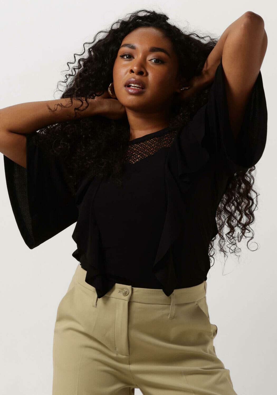 Schwarze SUMMUM T shirt SHORT SLEEVE RUFFLE TOP CREPE JERSEY Omoda