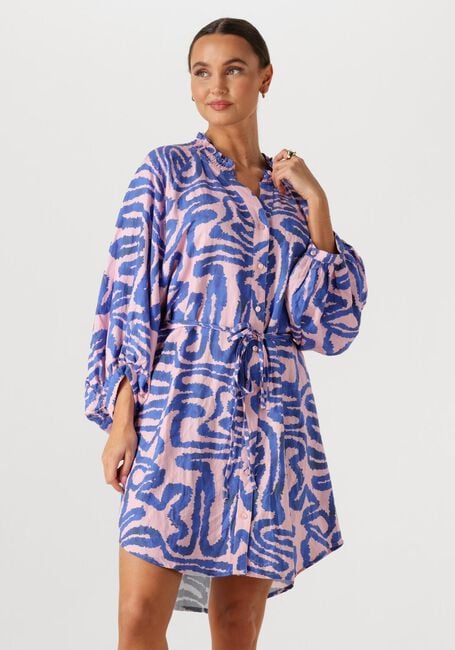 Mehrfarbige/Bunte POM AMSTERDAM Minikleid DRESS WAVES PINK LINEN - large