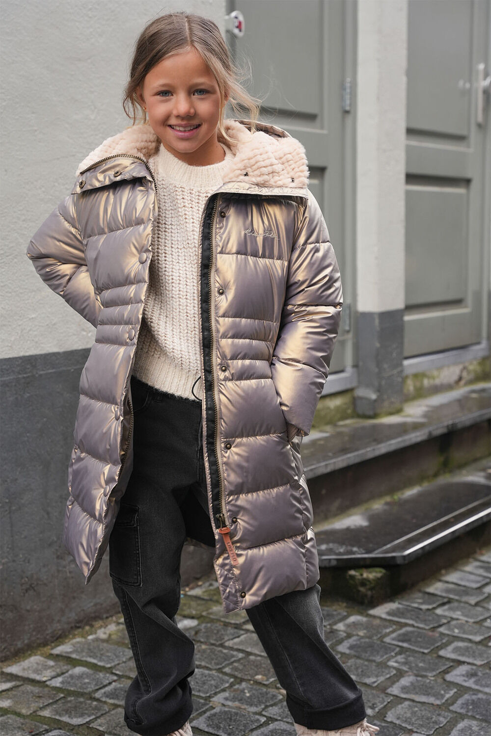 Goldfarbene LIKE FLO Wattierte Jack ABBY FLO GIRLS LONG FANCY HOODED JACKET - large