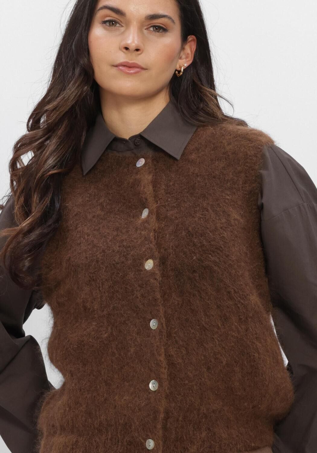 Braune SECOND FEMALE Pullover & Cardigans BROOK KNIT BUTTON VEST - large