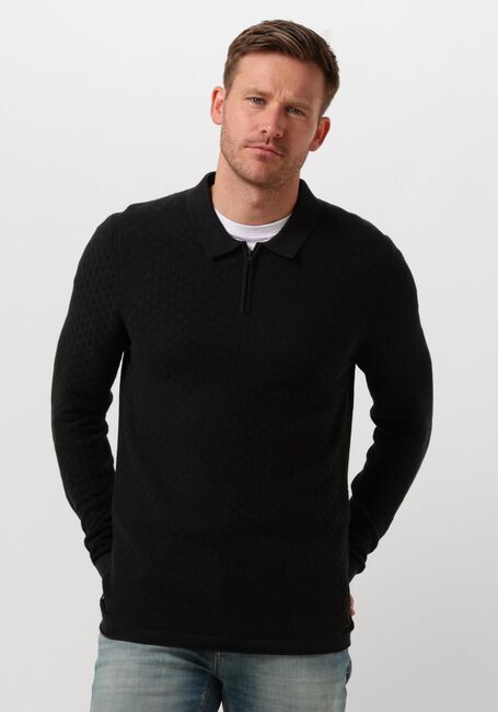 Schwarze CAST IRON Polo-Shirt LONG SLEEVE POLO COTTON MODAL - large