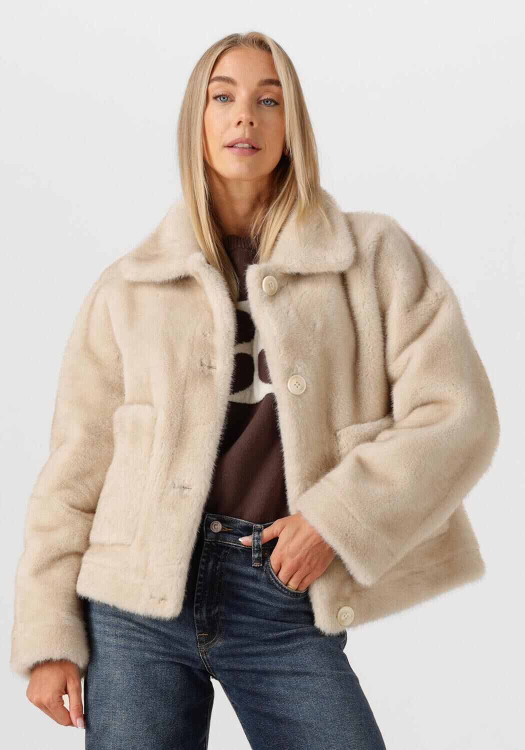 Beige STUDIO AR Fake-Fur-Jack FAJE - large