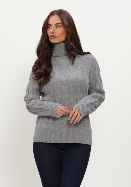 Graue TOMMY HILFIGER Rollkragenpullover SOFT WOOL CABLE ROLL-NK LS SWT - large