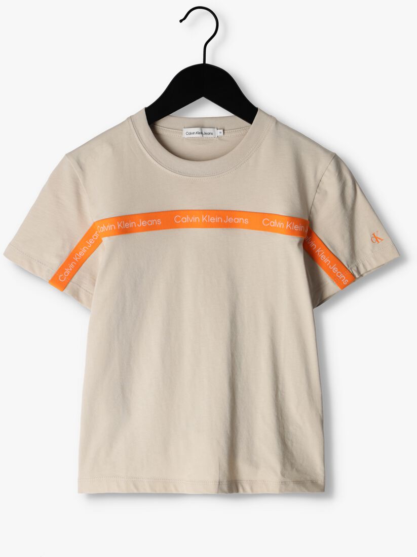 beige calvin klein t-shirt logo tape ss t-shirt