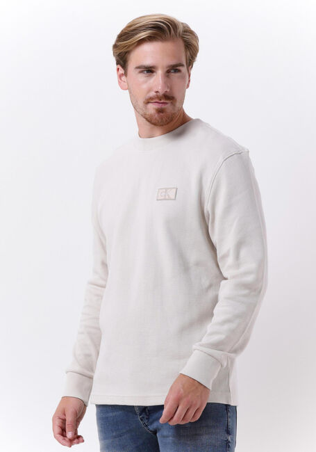Beige CALVIN KLEIN Pullover SHRUNKEN BADGE LS WAFFLE TEE - large
