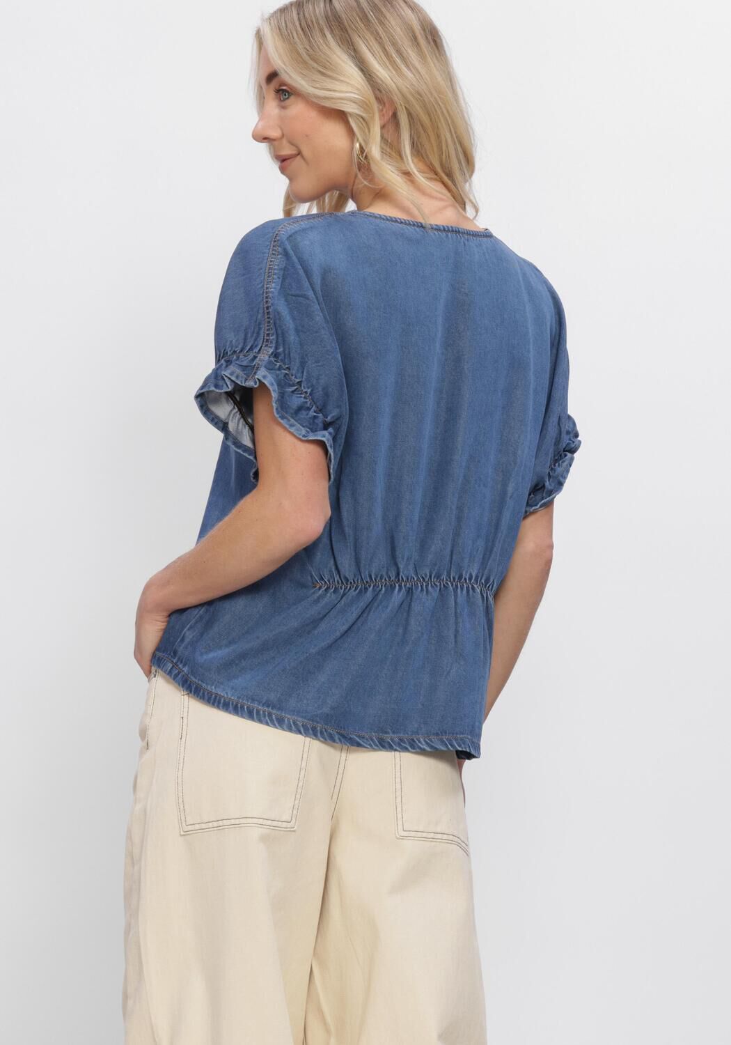 Blaue OBJECT Tops & T-shirts OBJFRAME 2/4 V-NECK RE TOP - large