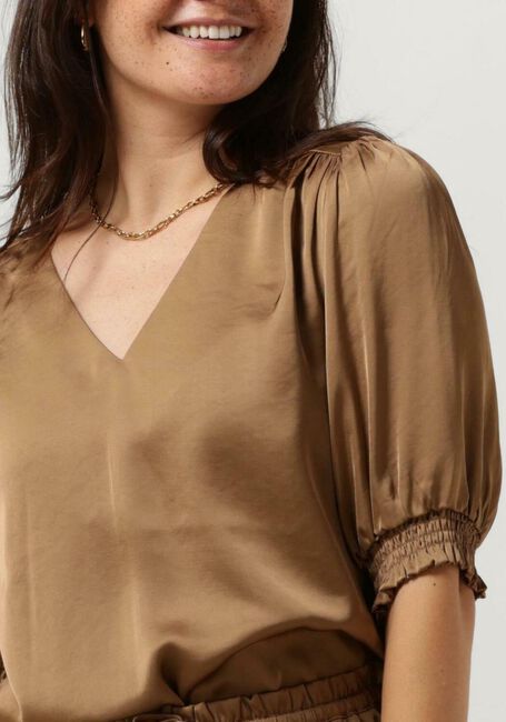 Camelfarbene MINUS Bluse SELVA V-NECK PUFF HALF SLEEVE BLOUSE - large