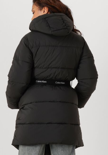 Schwarze CALVIN KLEIN Wattierte Jack BELTED MIDWEIGHT LONG PUFFER - large