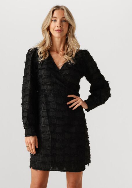 Schwarze OBJECT Minikleid OBJDARIA L/S RE SHORT WRAP DRESSDA - large
