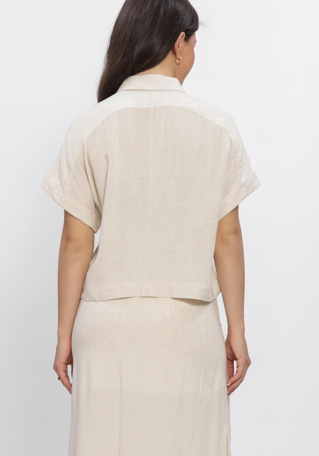 Beige SELECTED WOMEN Blusen SLFVIVA SS CROPPED SUN SHIRT - large