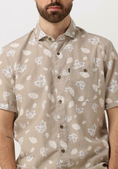 Beige VANGUARD Casual-Oberhemd SHORT SLEEVE SHIRT PRINTED TENCEL COTTON LINEN - large