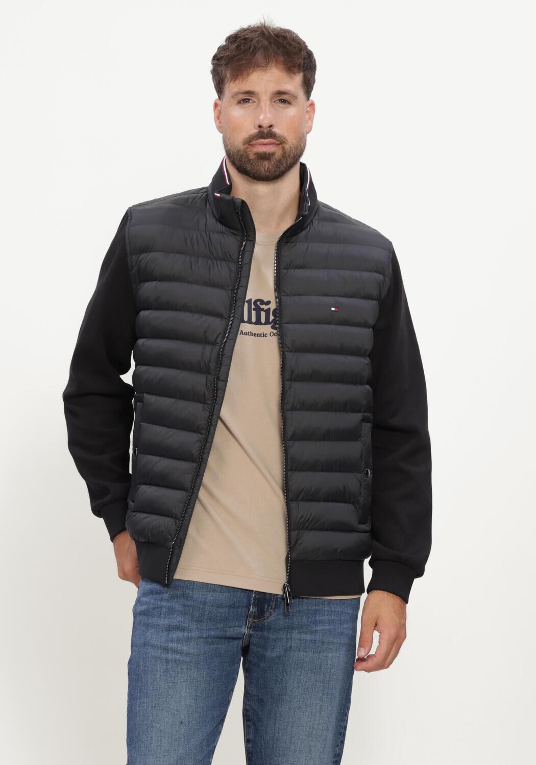 Schwarze TOMMY HILFIGER Pullover MIX MEDIA ESS RWB STAND COLLAR - large